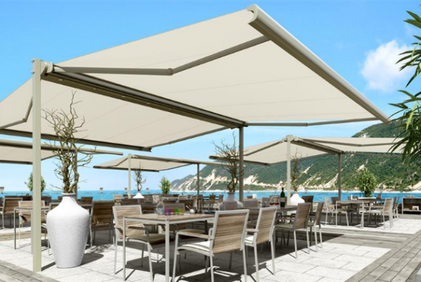 mái hiên di động quán cafe